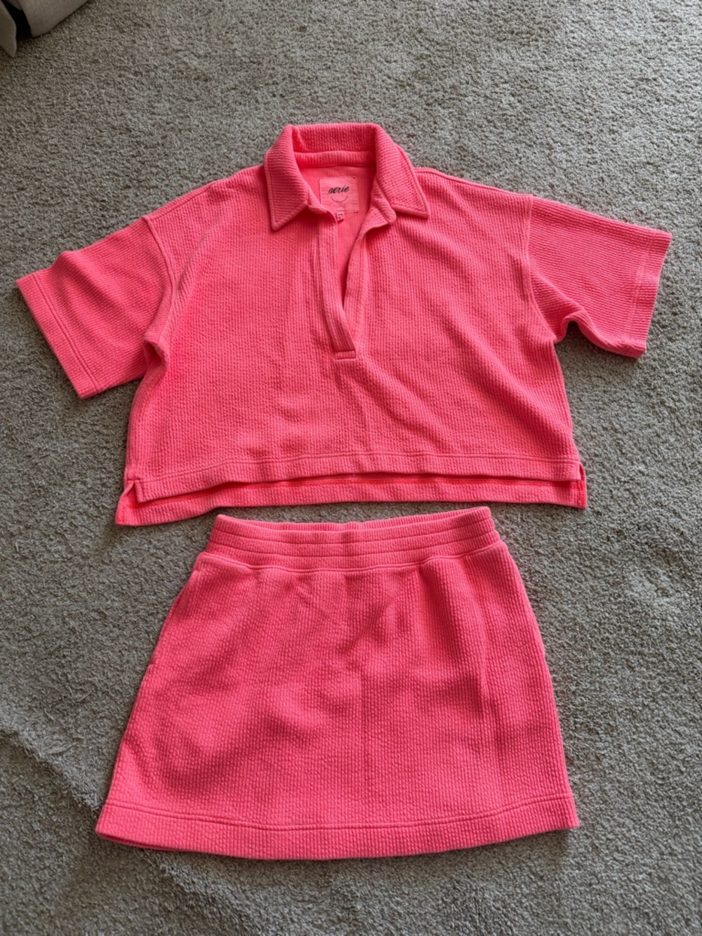 Aerie Neon Pink Two-Piece Waffle Knit Set